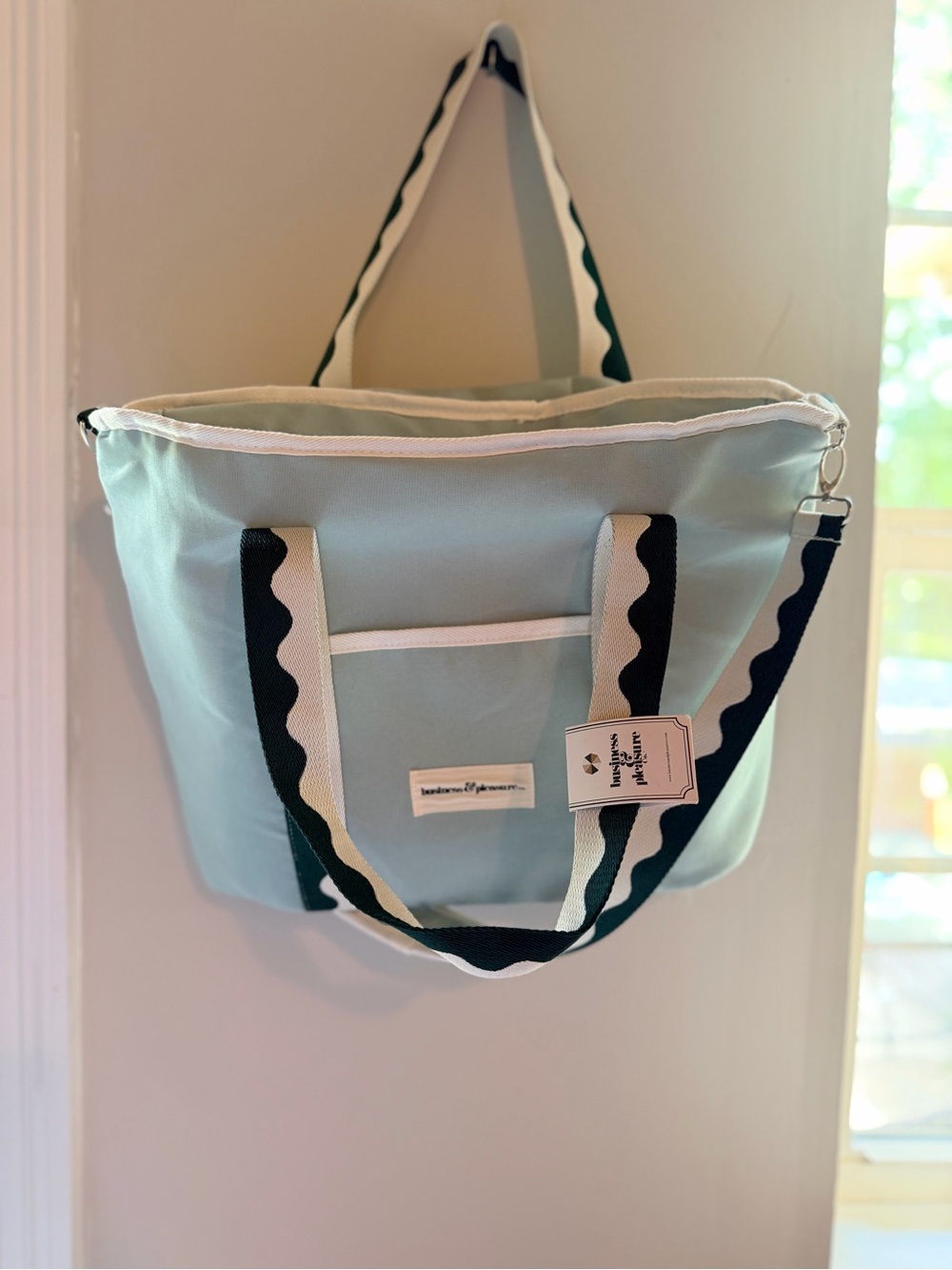 Business & Pleasure Co. Light Blue Cooler Tote Bag Scalloped Strap